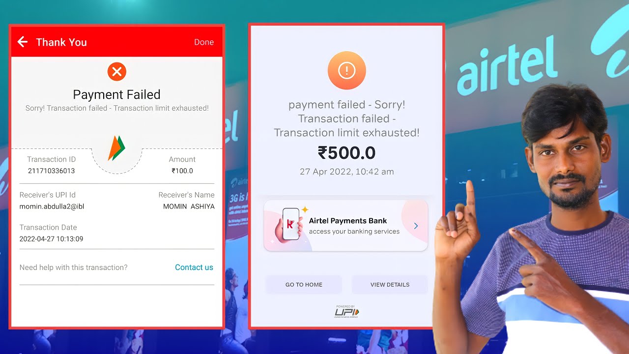 Airtel payment Bank payment failed | Sorry! Transaction failed -Transaction limit exhausted! airtel
