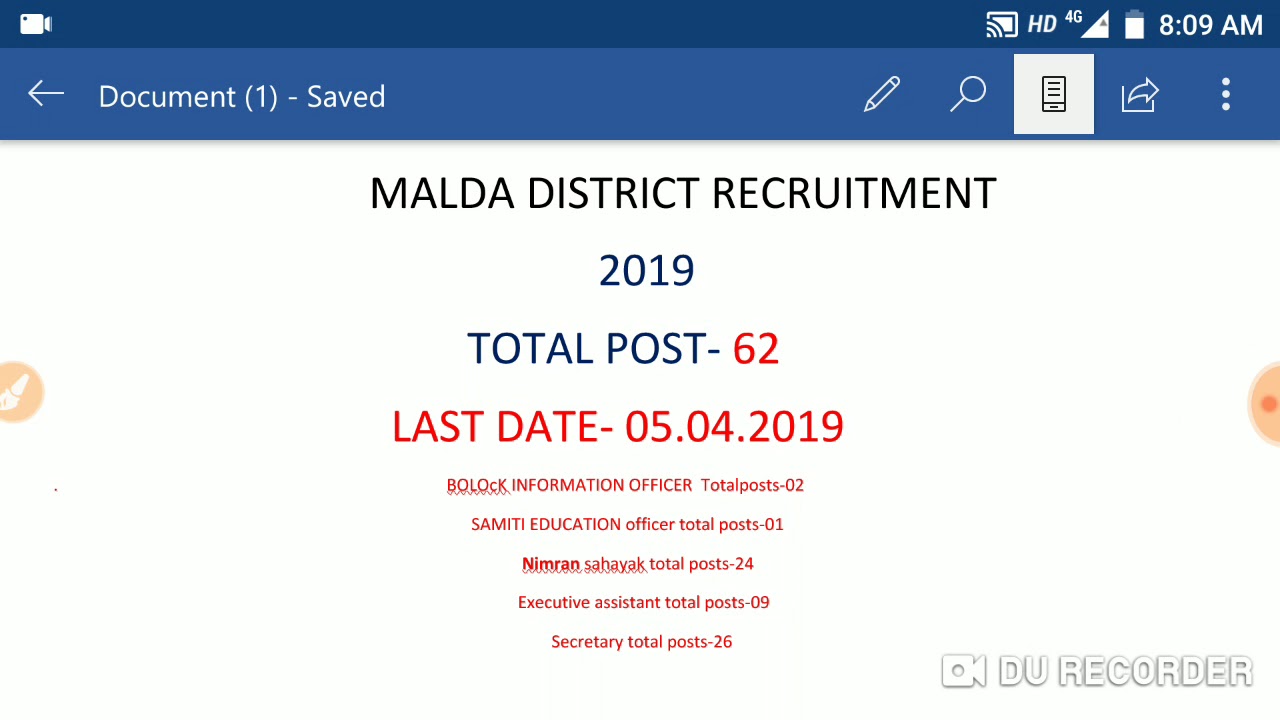 MALDA DISTRICT RECRUITMENT 2019