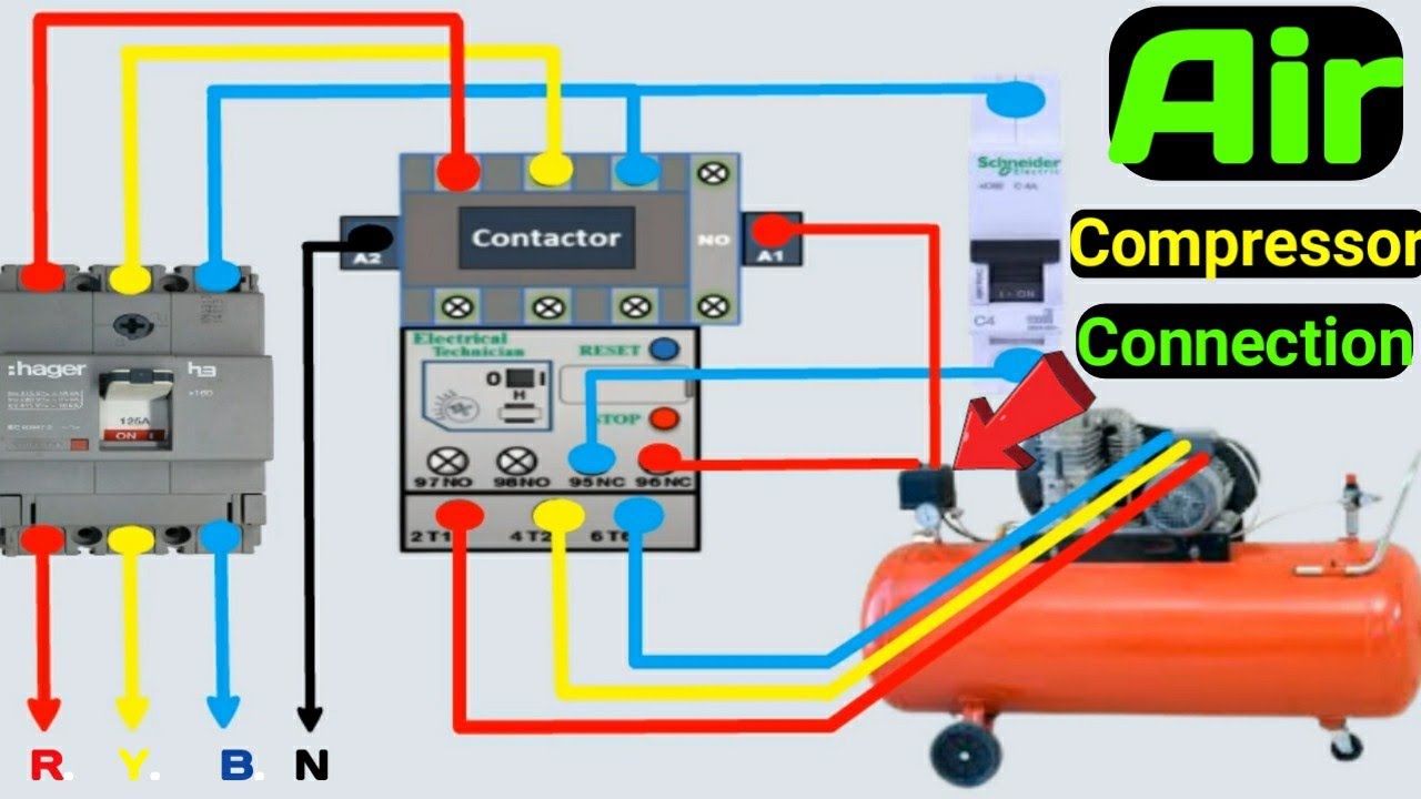3 phase Air Compressor Automatically ON OFF Connection With Pressure Switch | Air Compressor diagram