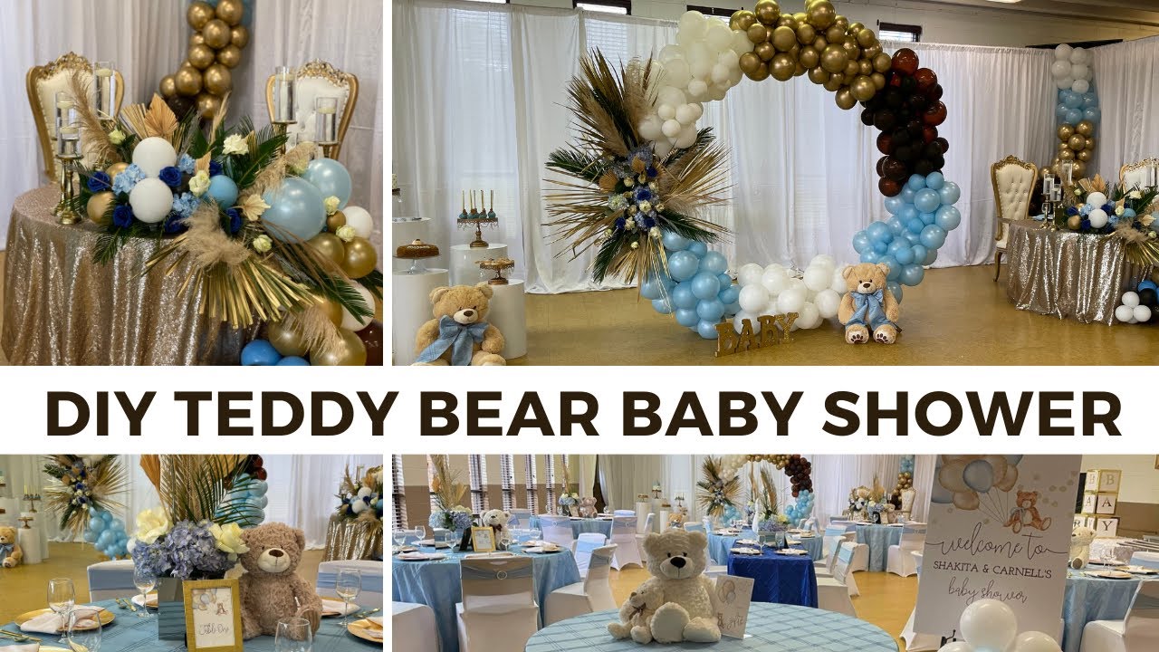 TEDDY BEAR THEMED BABY SHOWER + DIY CIRCLE BACKDROP WITH BALLOONS| LIVING LUXURIOUSLY FOR LESS