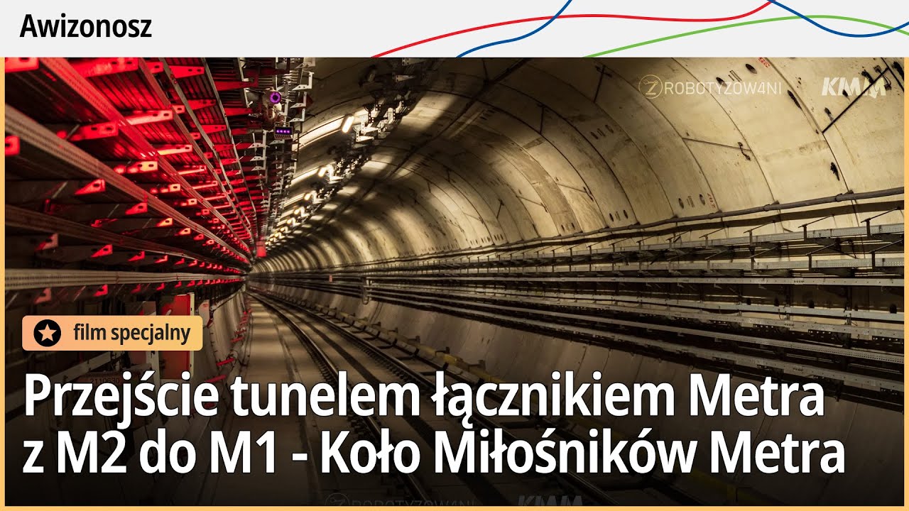 Przejście tunelem łącznikowym dwóch linii Metra w Warszawie, z M2 do M1 - Koło Miłośników Metra