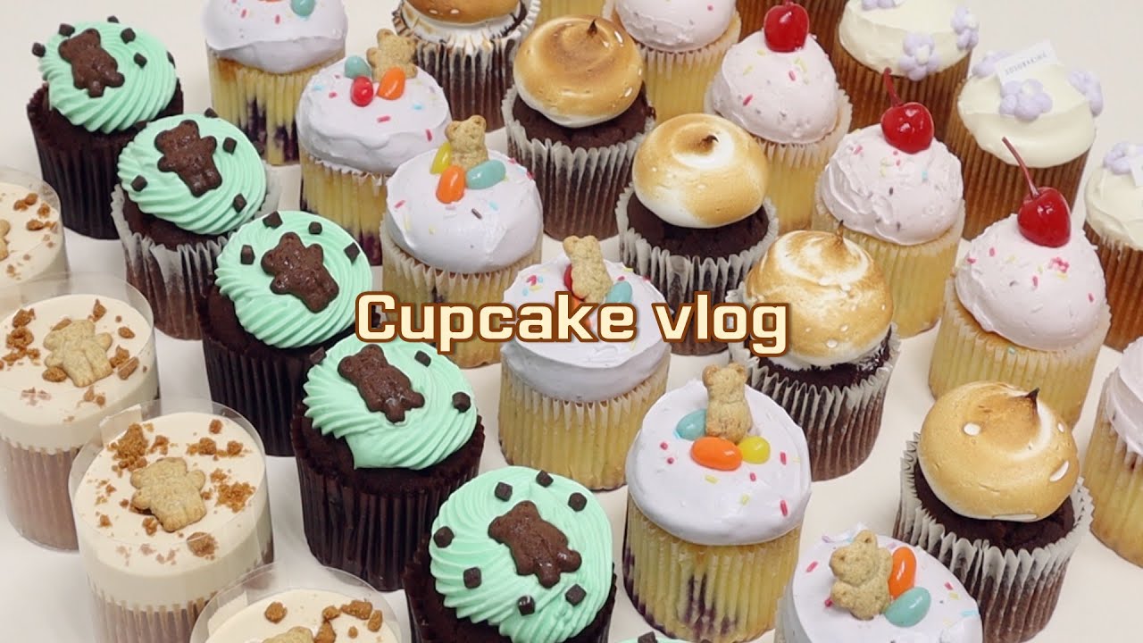 🧁6가지 맛 컵케이크 만드는 브이로그(레시피O) | 스모어, 로투스, 민트초코, 블루베리, 라즈베리, 캐러멜