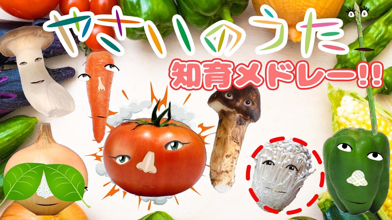 【知育童謡】やさいのうた おやさいたくさん!知育メドレー!!/トマト/きのこ/たまねぎ/しいたけ 【おかあさんといっしょ】【いないいないばぁ!】