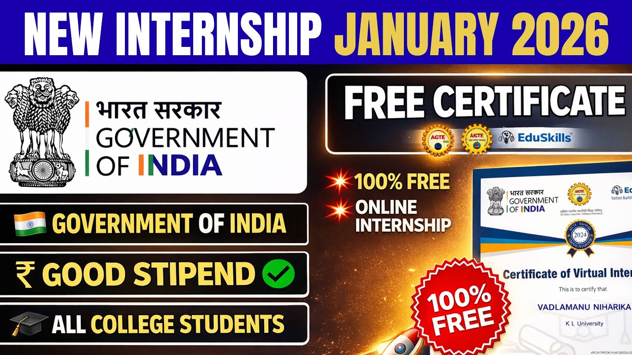 🔴Government of India Internship 2026 | January New Internships | Free Certificate + Stipend 🔥