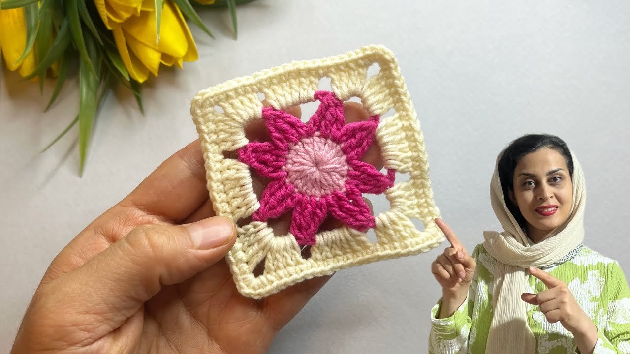 آموزش موتیف قلاب بافی : آموزش گام به گام بافت موتیف گل بسیار زیبا #crochet