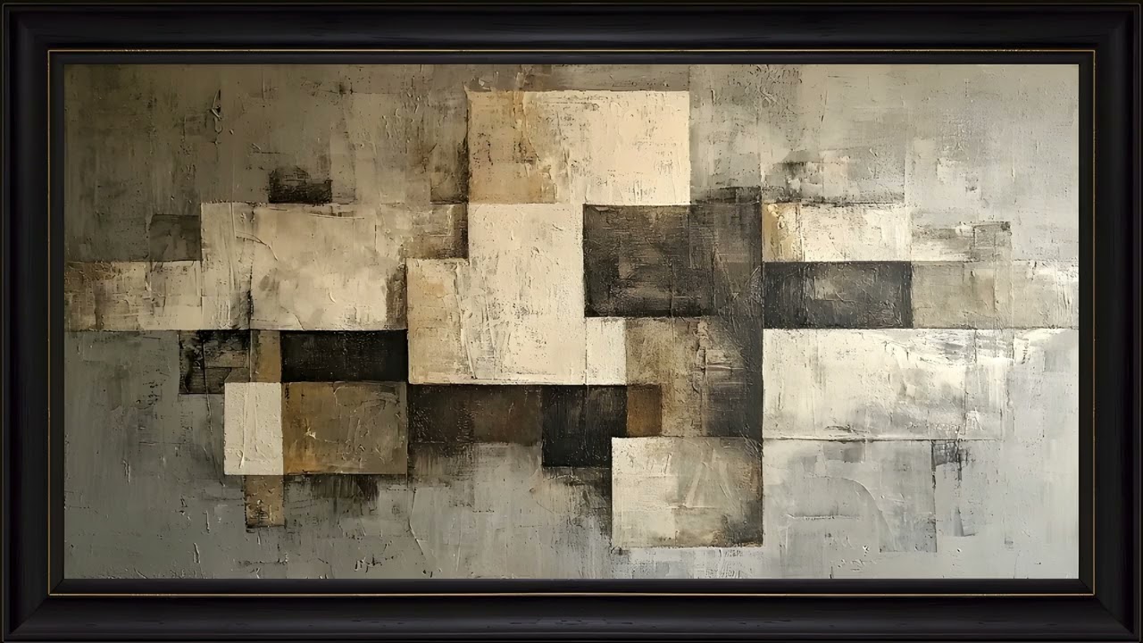 Textured Neutral Abstract Geometry Wall Design: Framed TV Art Screensaver 4K