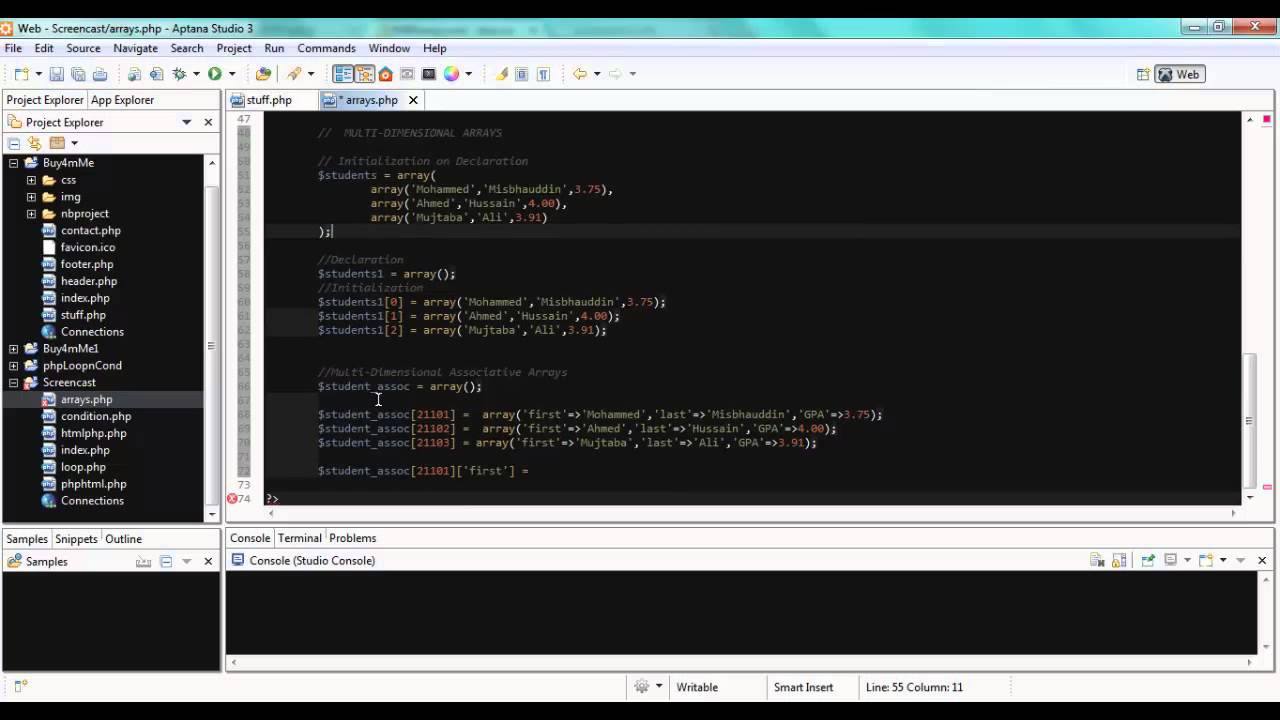 (8) PHP: Multi-dimensional Arrays