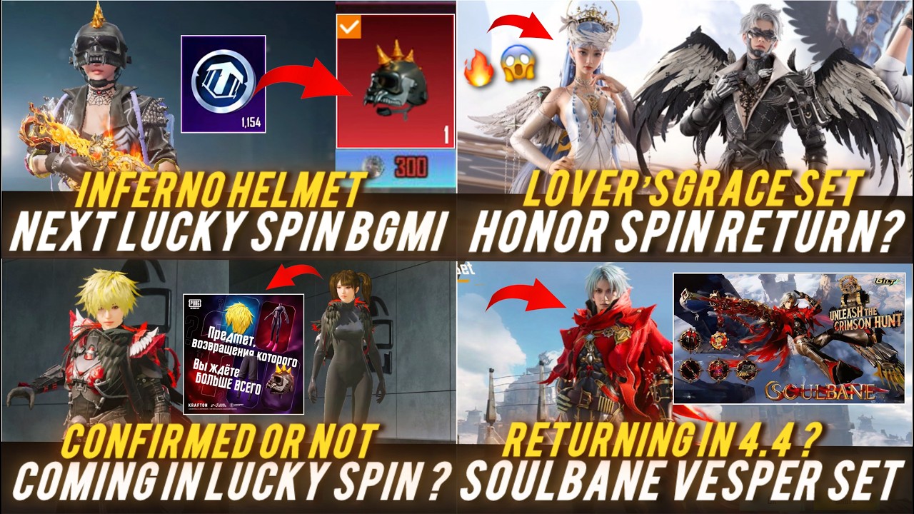🔴INFERNO HELMET COMING IN LUCKY SPIN 🔥😱LOVERS GRACE HONOR SPIN & GOLDEN HAIR & SOULBANE DP28 BACK