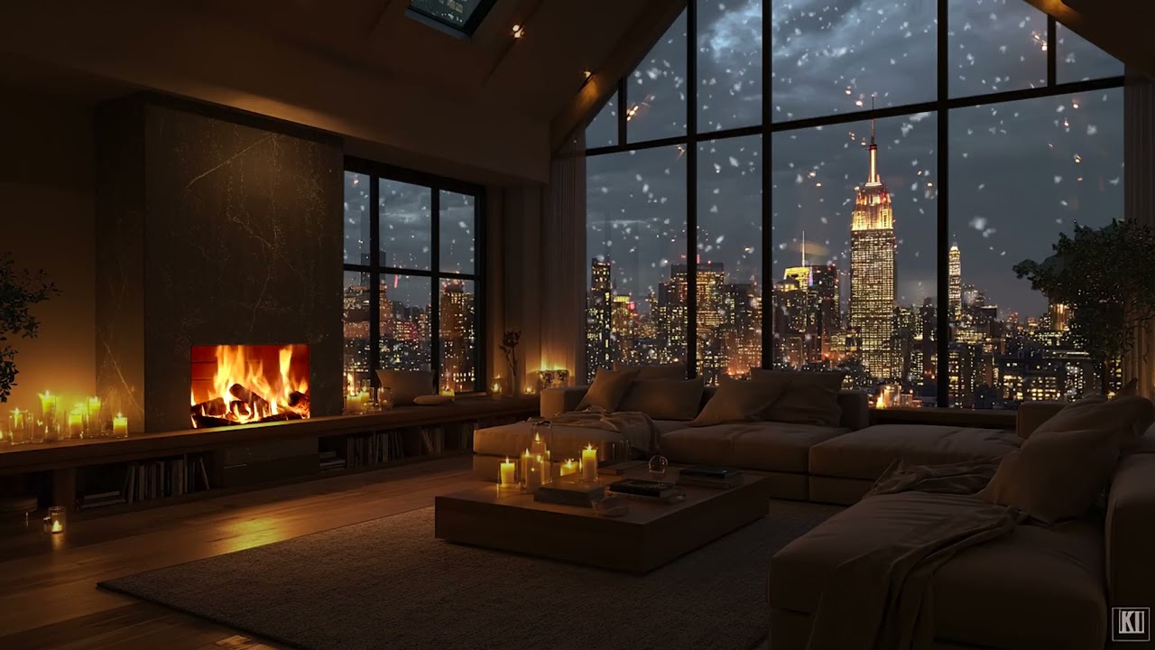 Warm Fireplace & Soft Jazz Café 🎷 Cozy Cabin for Work & Sleep