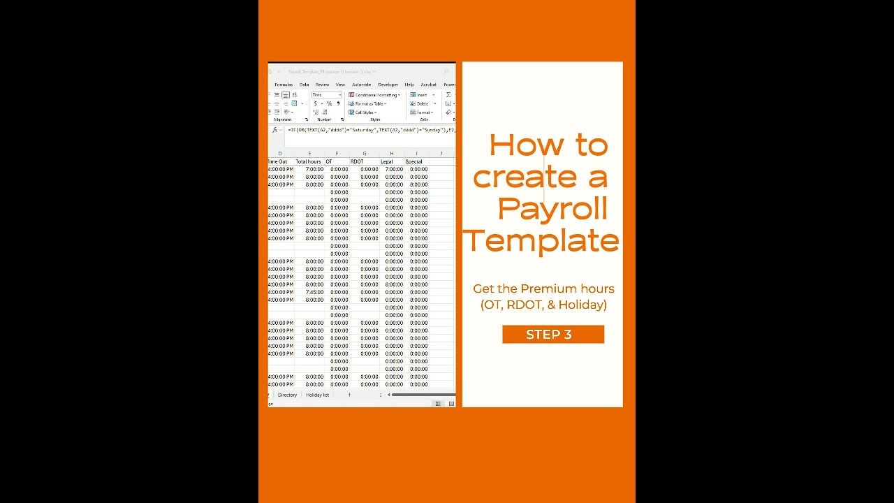 How to create Payroll Template Part 3 - Get the Premium hours (OT, RDOT, & Holiday)