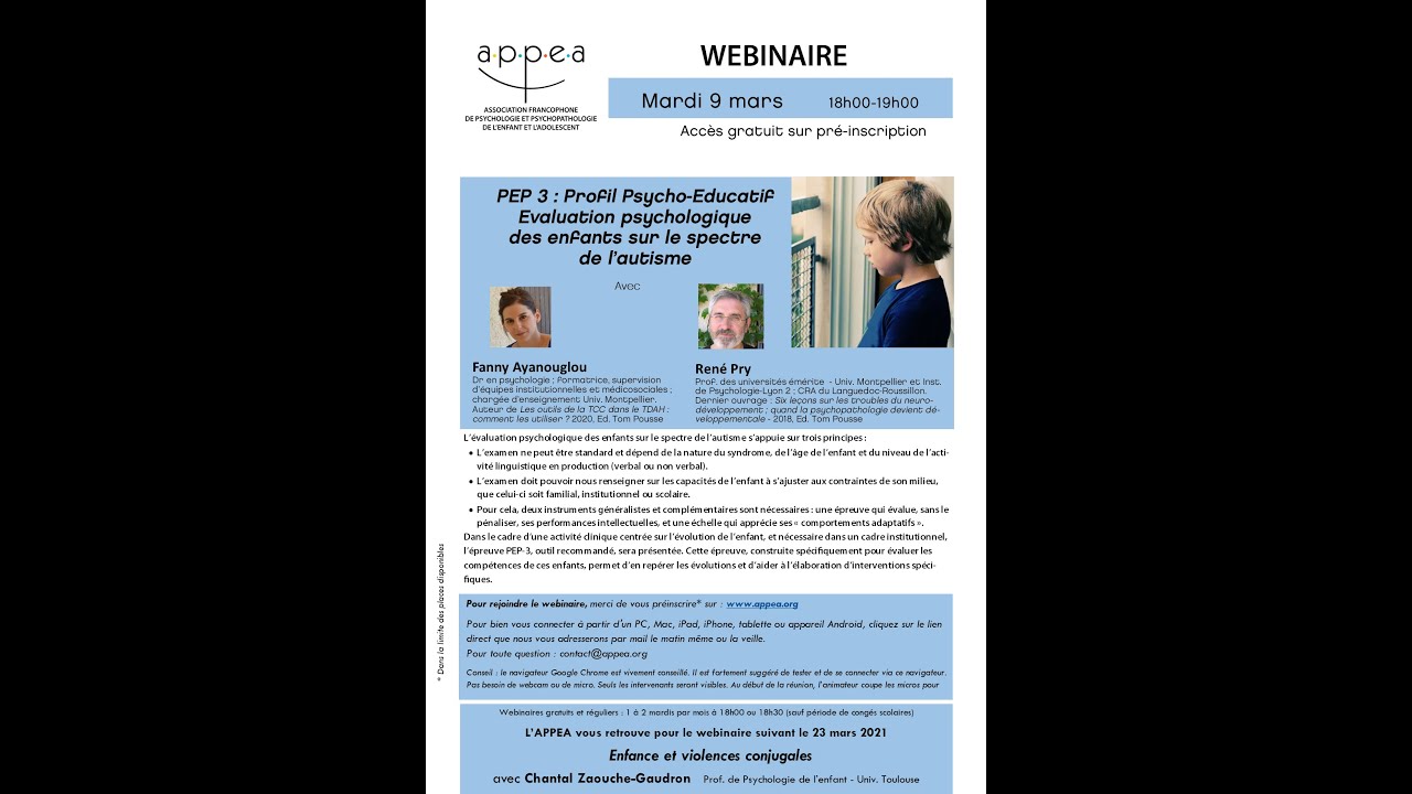 Replay du webinaire PEP 3 : Profil Psycho-Educatif - Evaluation TSA