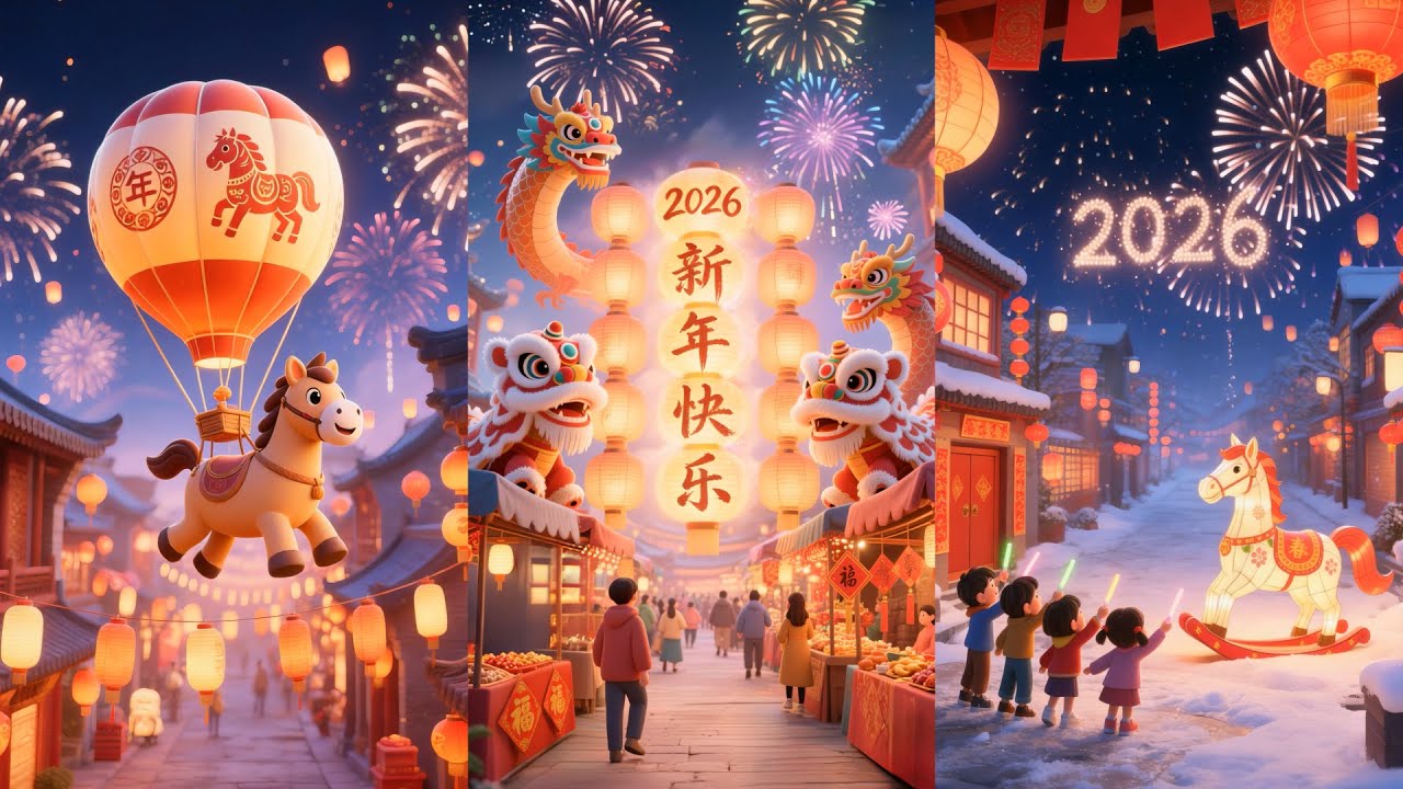 可商用视频素材｜竖版2026马年春节新年快乐拜年卡通片头 #视频素材 #直播背景 #卡通片头 #马年 #2026