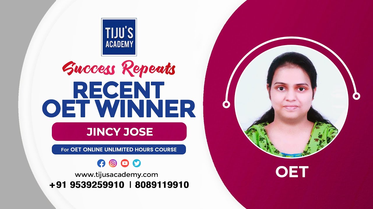 Recent OET Winner | The Best OET Online Training in Kottayam | Tiju's Academy
