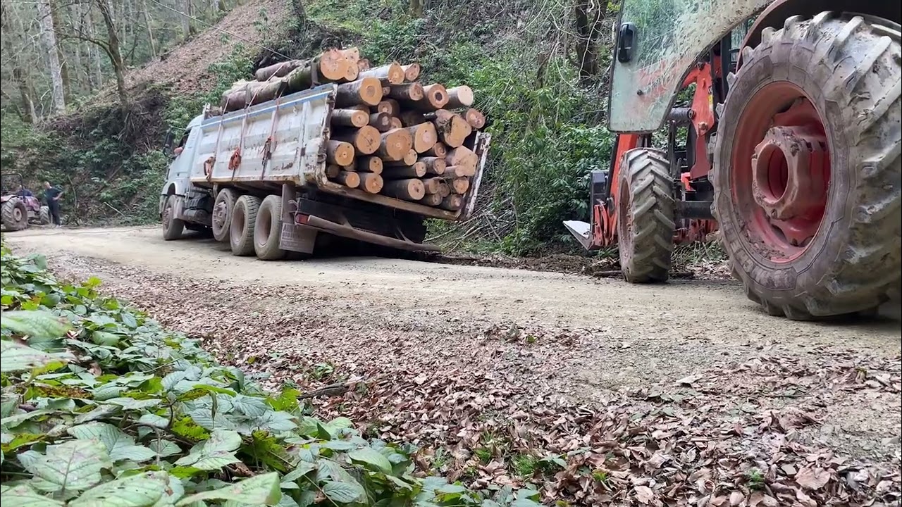 Tomruk yüklü kamyon dereye yattı çelik makara ile zor şekilde çekildi!!!