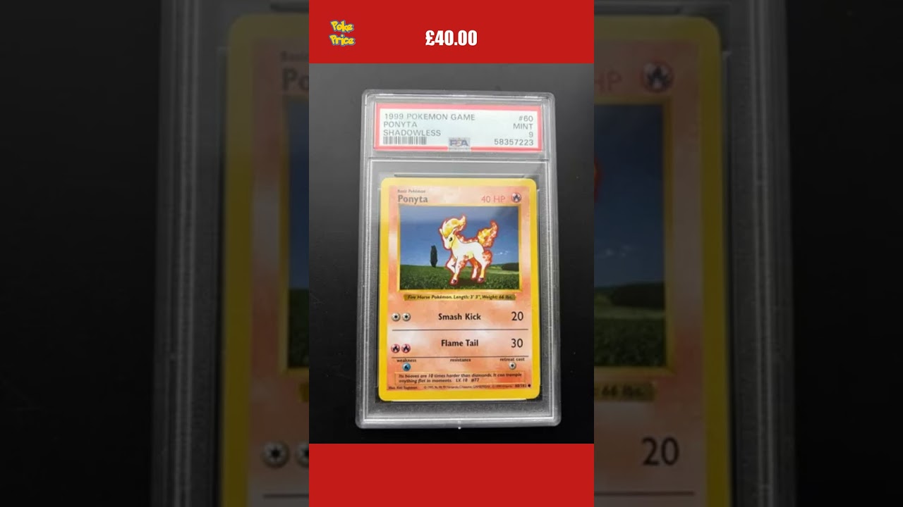 1999 Ponyta PSA 9 Shadowless #60/102 Base Set Edition Pokemon Game Mint Card 60