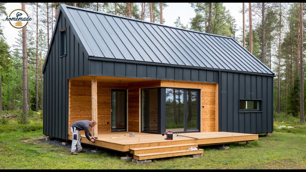 Building a Cozy Wooden House with Metal Roofing | Step-by-Step Construction