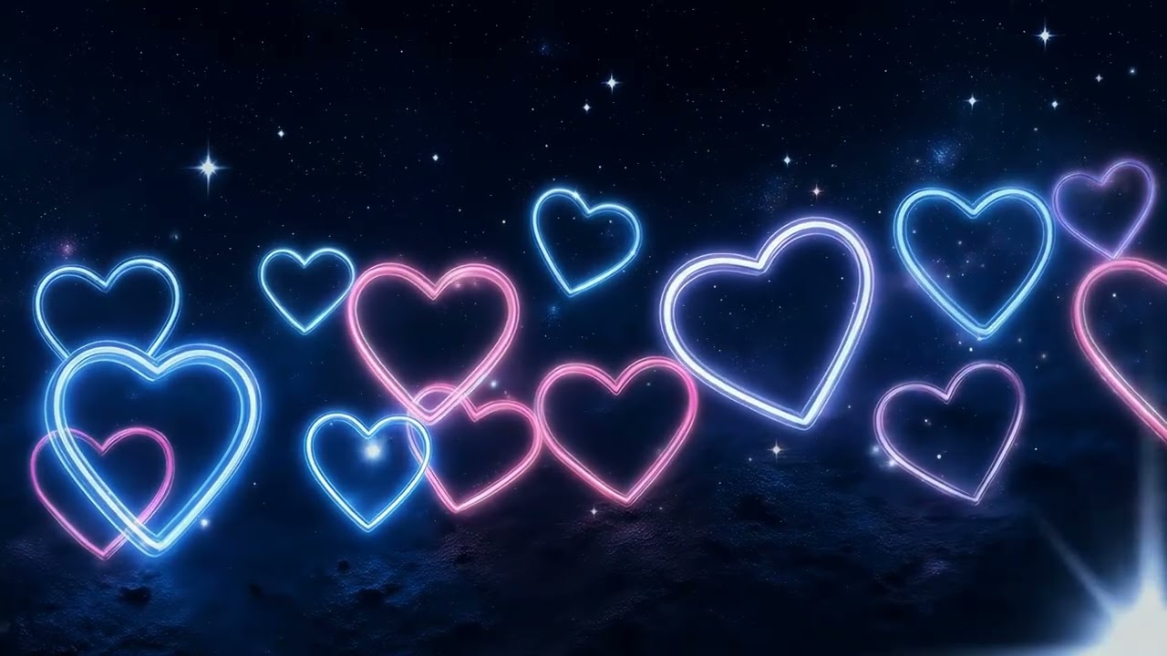 Futuristic Ultraviolet Neon Glowing Hearts  4K OLED Tv Visual Background