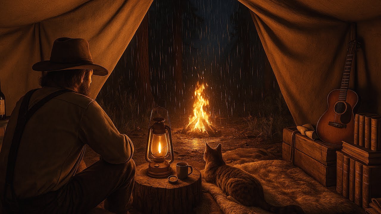 5 Hours of Rain & Fire Crackling in a Cozy Tent – RDR2 ASMR (Sleep Sounds)
