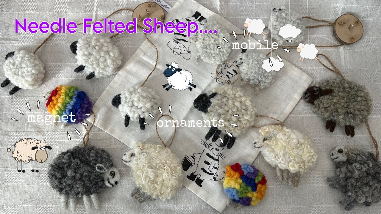 NEEDLE FELTED SHEEP, AS ORNAMENTS, HANGING MOBILE AND MAGNETS #needlefelting #woolart #sheep