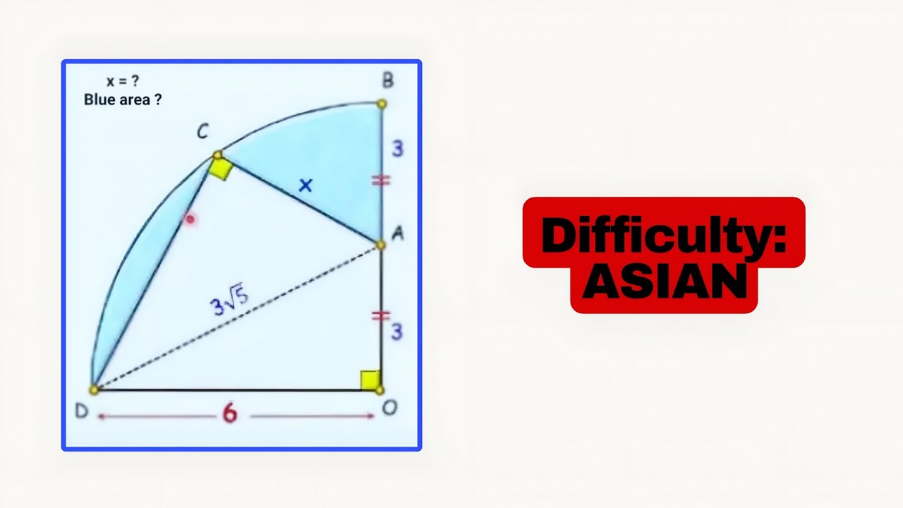 Difficult Asian Math Puzzle | Find blue arèa |