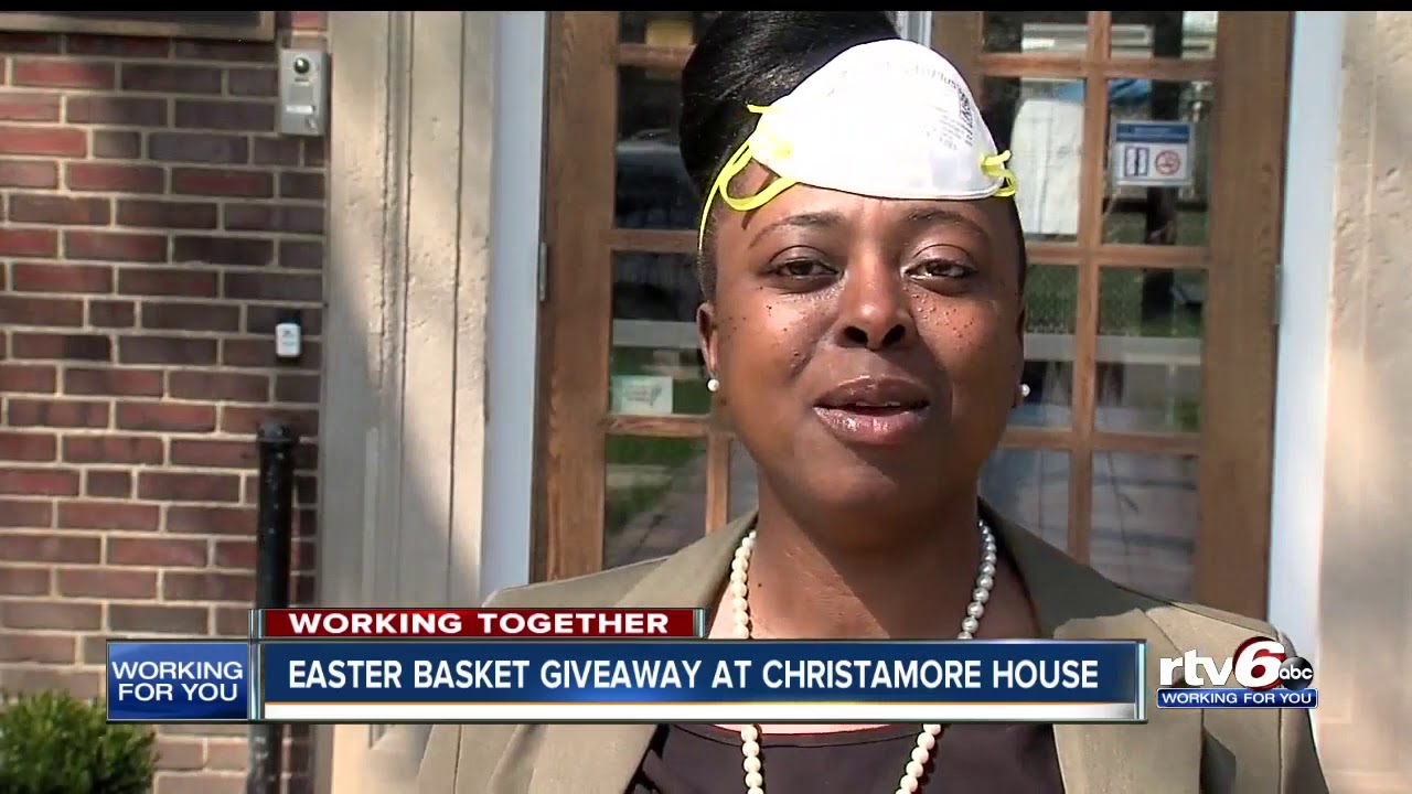 Easter basket giveaway at Christamore House
