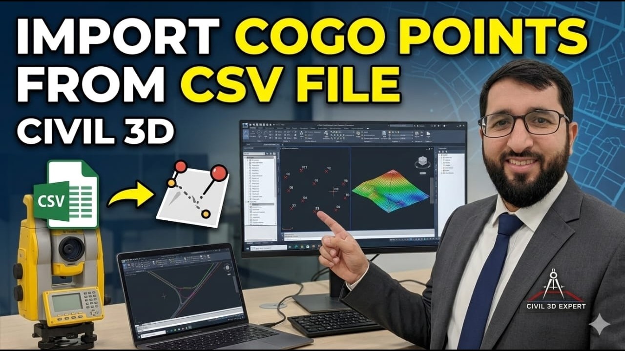 Civil 3D Tutorial | How to Import COGO Points from CSV File – Step by Step COGO Points, Import, CSV