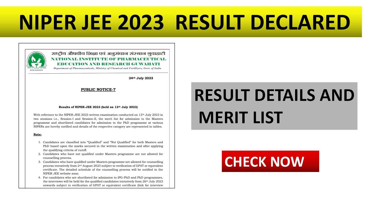 NIPER JEE 2023 Result Out / How to Check Niper 2023 Result / Check Your Result Now / NIPER JEE 2023