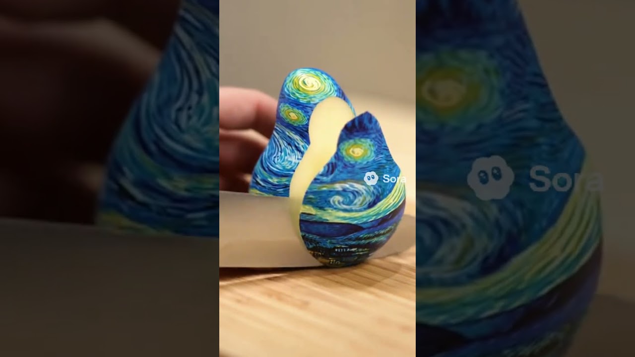 ASMR Slicing Van Gogh's Starry Night Pear 🎨 (Smooth Wax Art Cutting Sounds)