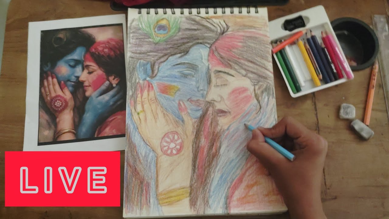 Radha Krishna Playing Holi Drawing 🌸 #art #drawing #holi #shorts