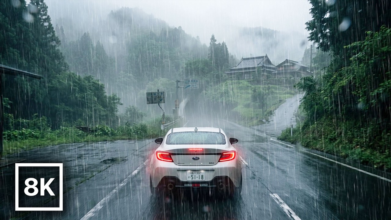 Rainy Drive Through Rural Japan 🌧️ Misty Mountains & Endless Tunnels / 8K 60fps HDR / Relaxing Piano
