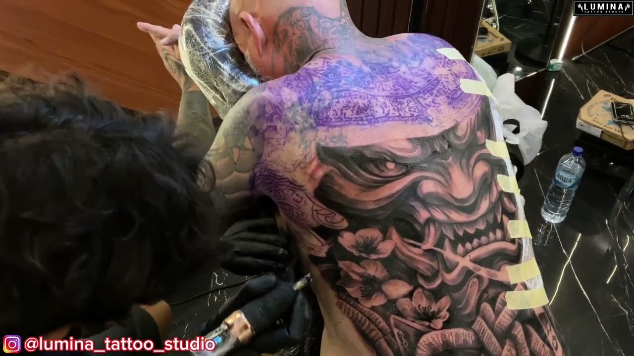 BIG ONE PIECE ON THE BACK HANNYA MASK JAPANESE TATTOO