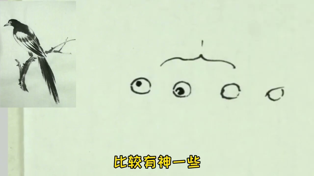 国画花鸟教程：喜鹊的画法1——眼睛、嘴巴和头