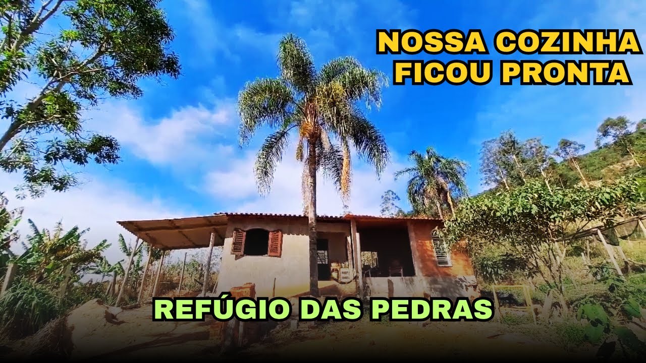 Nossa cozinha ficou pronta! O Refúgio das Pedras com um pôr do sol de tirar o fôlego