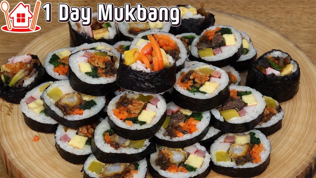 1день Mukbang ｜ Еда кимбап, лапша на обед, говядина samgyeopsal на ужин