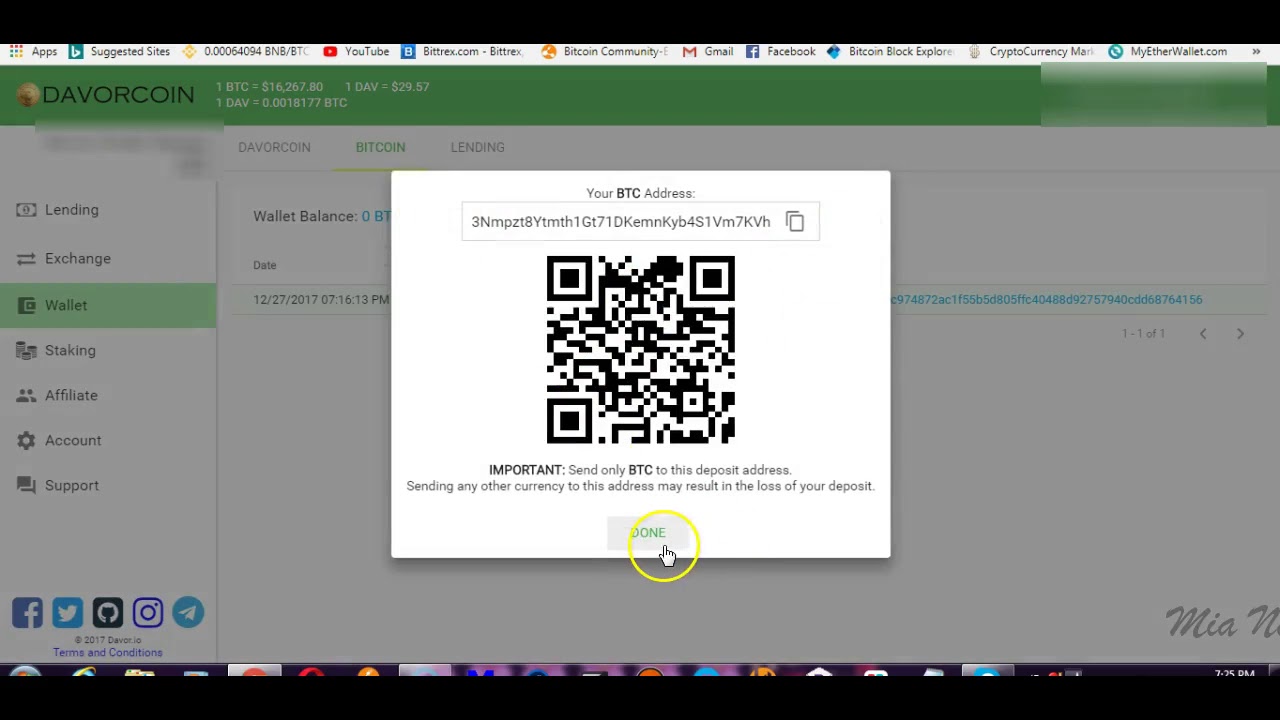 How to send Bitcoins in Davor & start lending