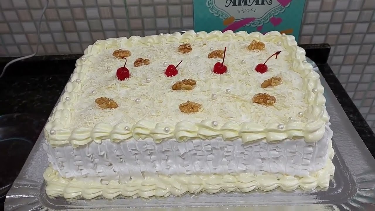 Bolo de aniversário  de 5k doce de leite com nozes  [ massa e recheio e decoração]