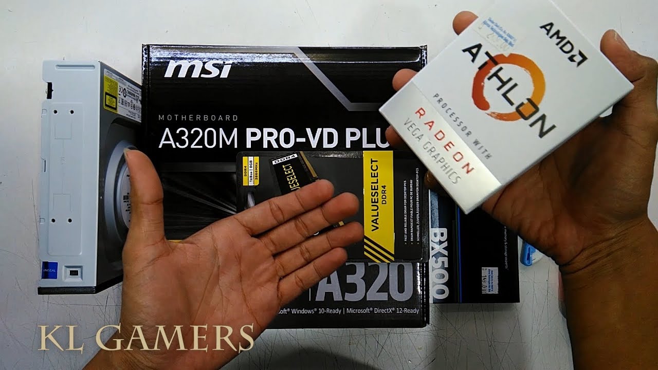 AMD Athlon 200GE VEGA Graphics msi A320M PRO VD PLUS CORSAIR RAM Crucial BX500 Office PC 2019