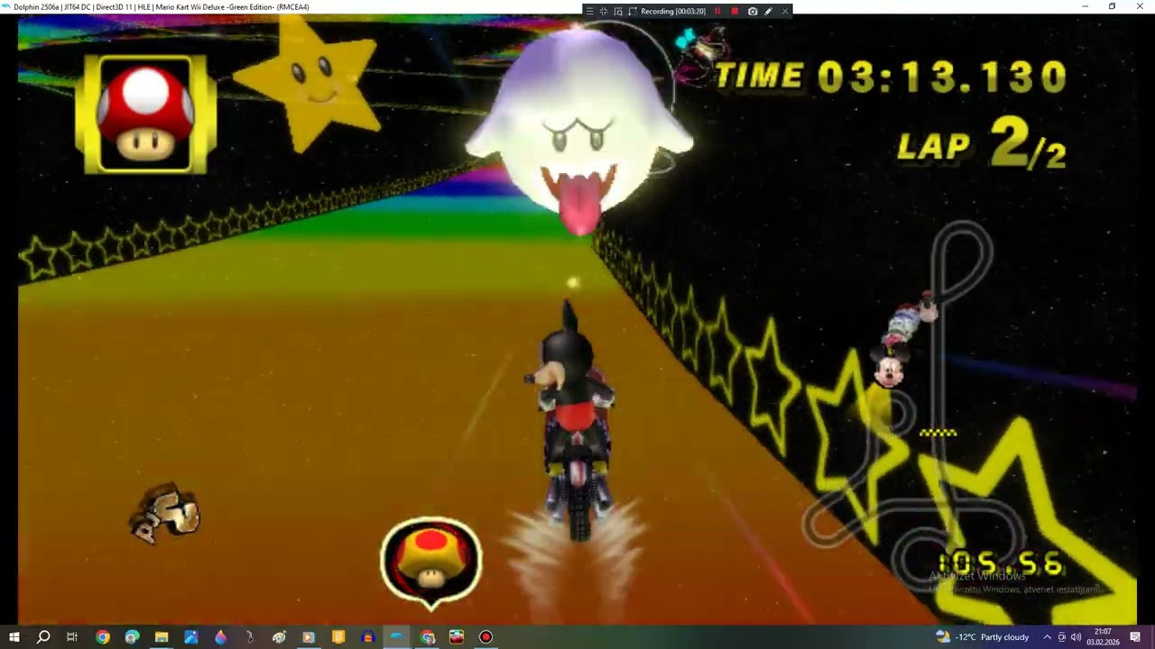 Mario Kart Wii Mickey Mouse and other racers in N64 Rainbow Road