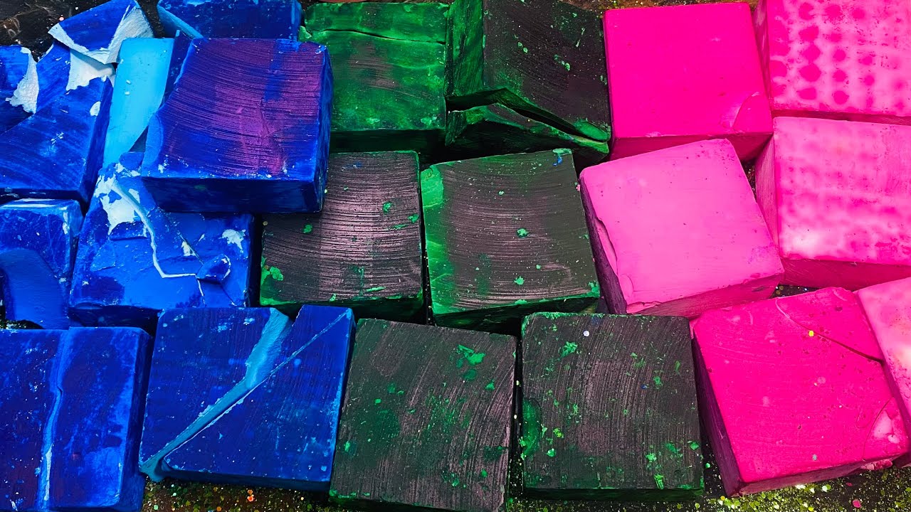 Dusty Deep Dyed Blue, Green and Hot Pink Gym Chalk Blocks asmr | Oddly Satisfying | Gym chalk asmr