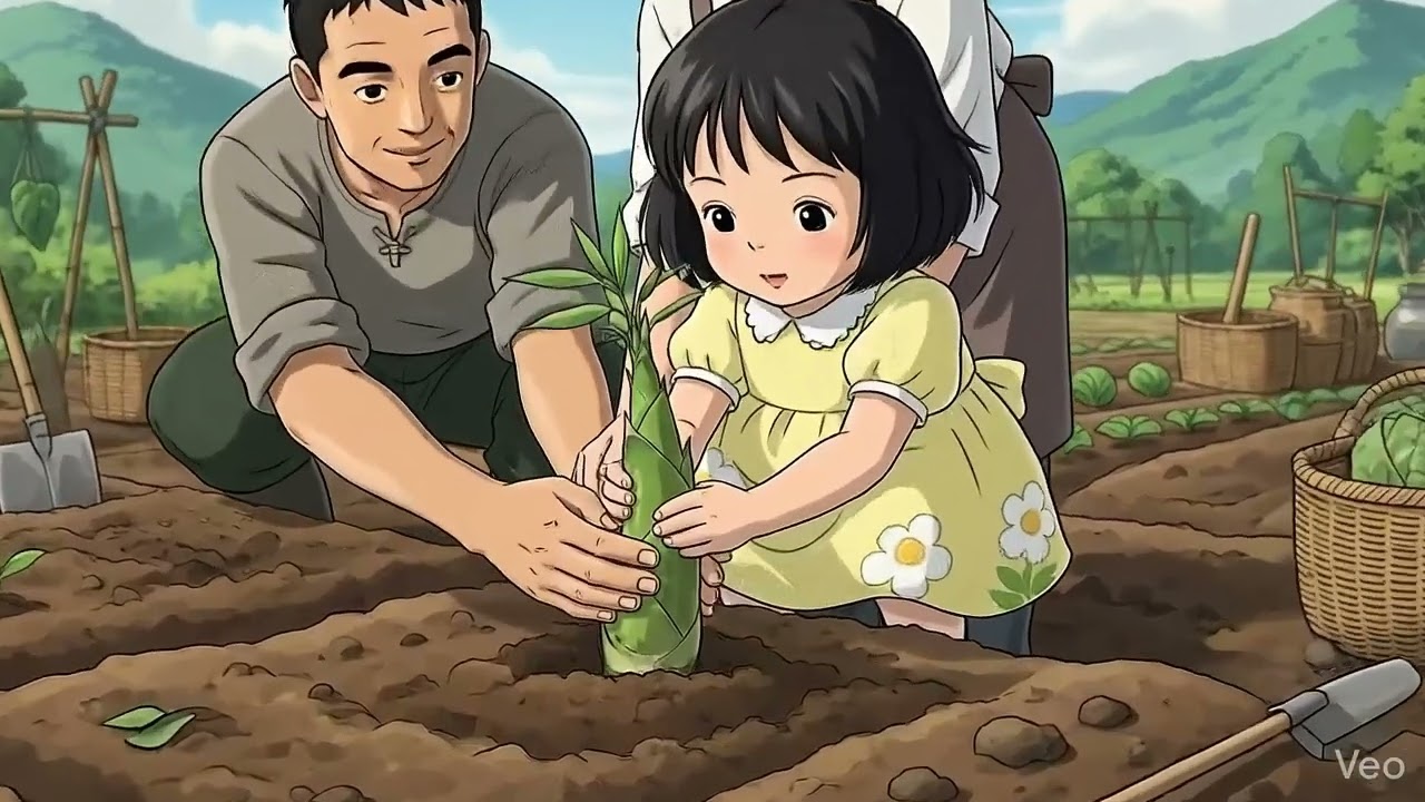 Bamboo Harvesting in a Cozy small village, Ghibli Style moments