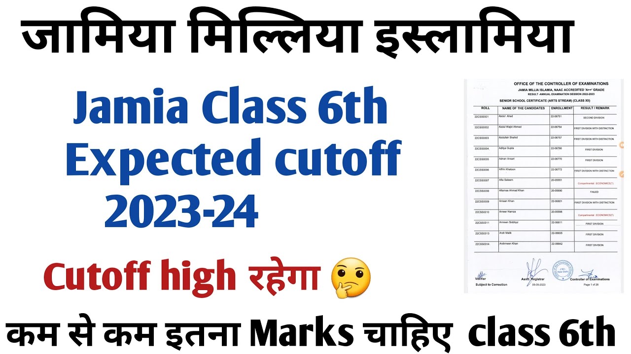Jamia class 6th Entrance expected cutoff 2023 Jamia school class 6th Entrance Paper cutoff 2023