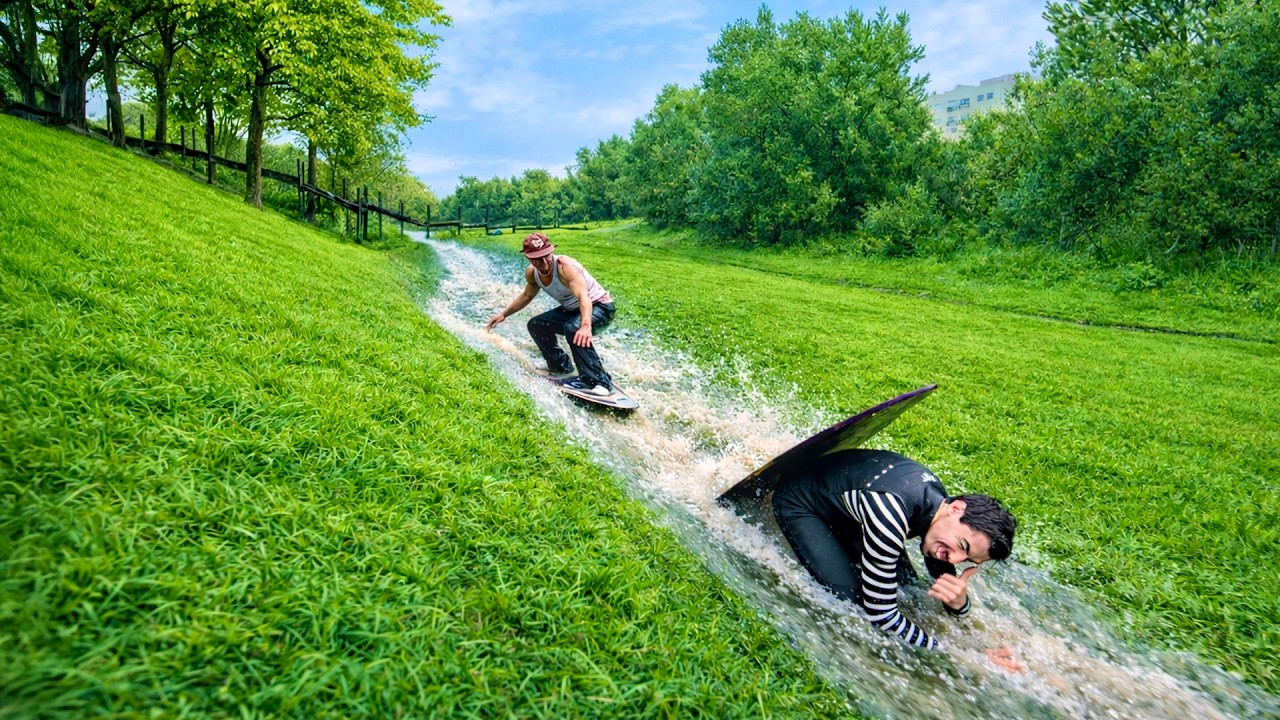 Skimboarding Down a FLOODED Hill?!