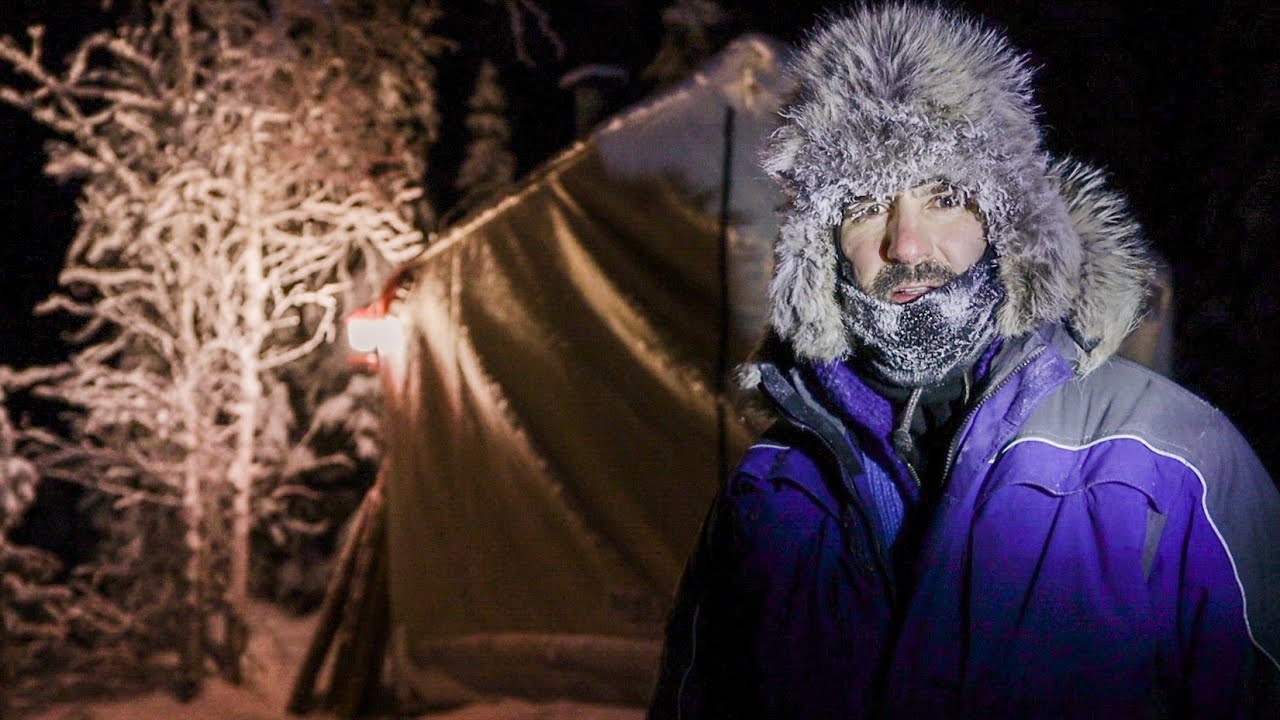 -35°C Freezing Cold Frozen Camping in a Tent Hut.