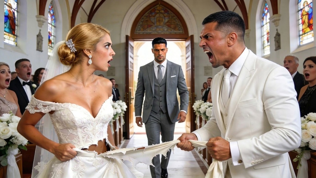 El novio rasga el vestido de la novia en la boda — un jefe mafioso entra y deja a todos sin palabras
