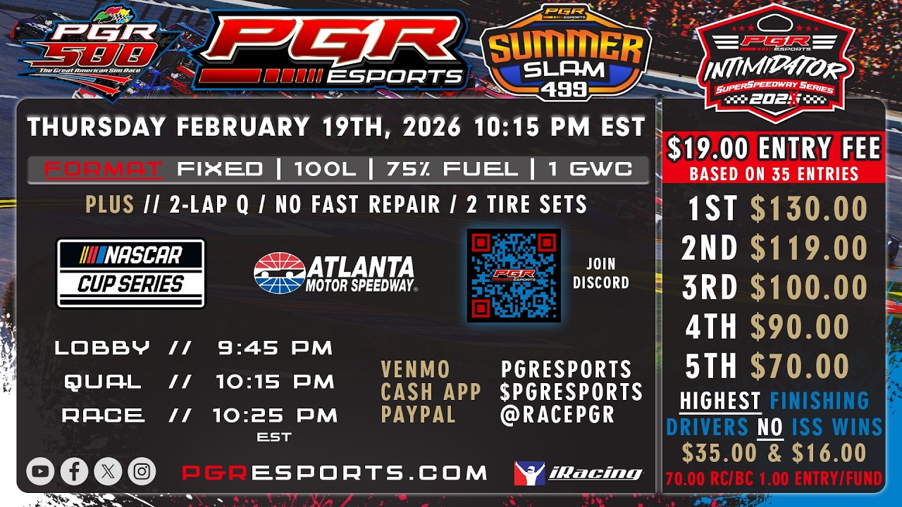PGR eSports Intimidator Superspeedway Series | EchoPark Speedway | 2/19/26 | PGR eSports