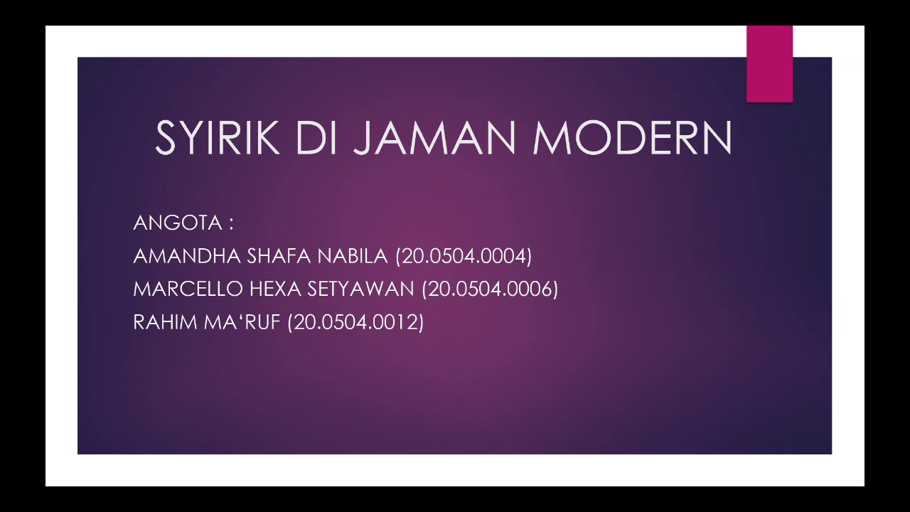 SYIRIK DI ZAMAN MODERN