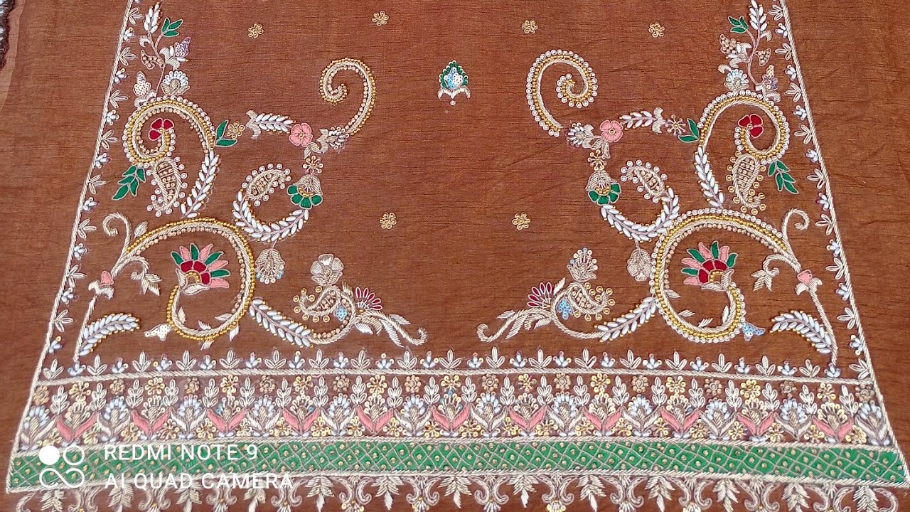 coffee colour punjabi suit silk fabric// farrukhabadi zardozi work// zari work company