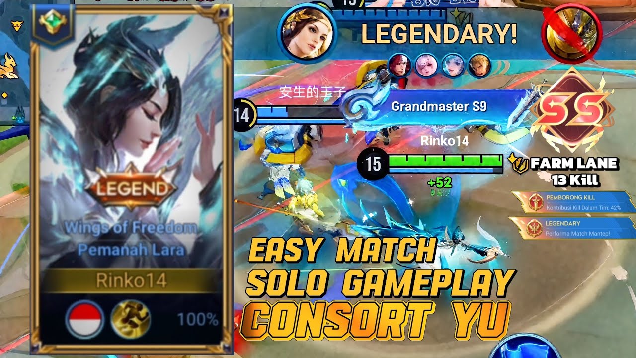 CONSORT YU: Pemanah Lara Solo Gameplay 13 Kill Farm Lane EASY MATCH ll Honor of Kings
