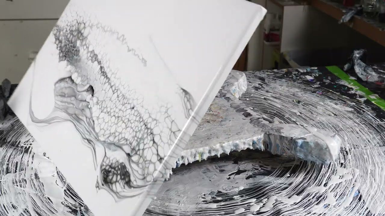 black and white negative space  swipe. fluidart minimal abstract painting