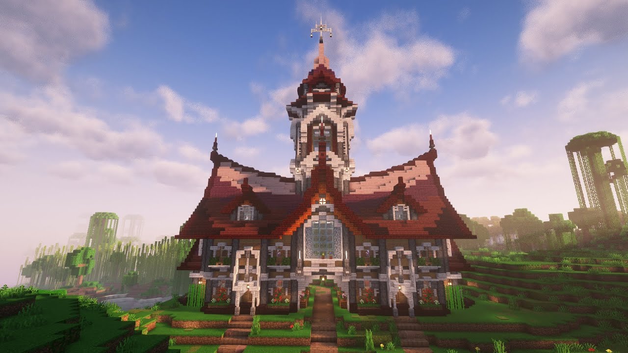 【マインクラフト】赤いグラデーションの屋根の家を作ってみた　#15